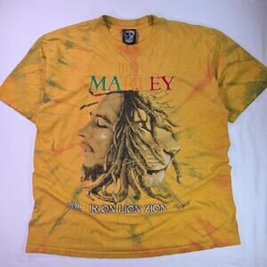 Vintage Y2K Bob Marley Rock & Death Shirt XL Yellow Iron Lion Zion Graphic Tee